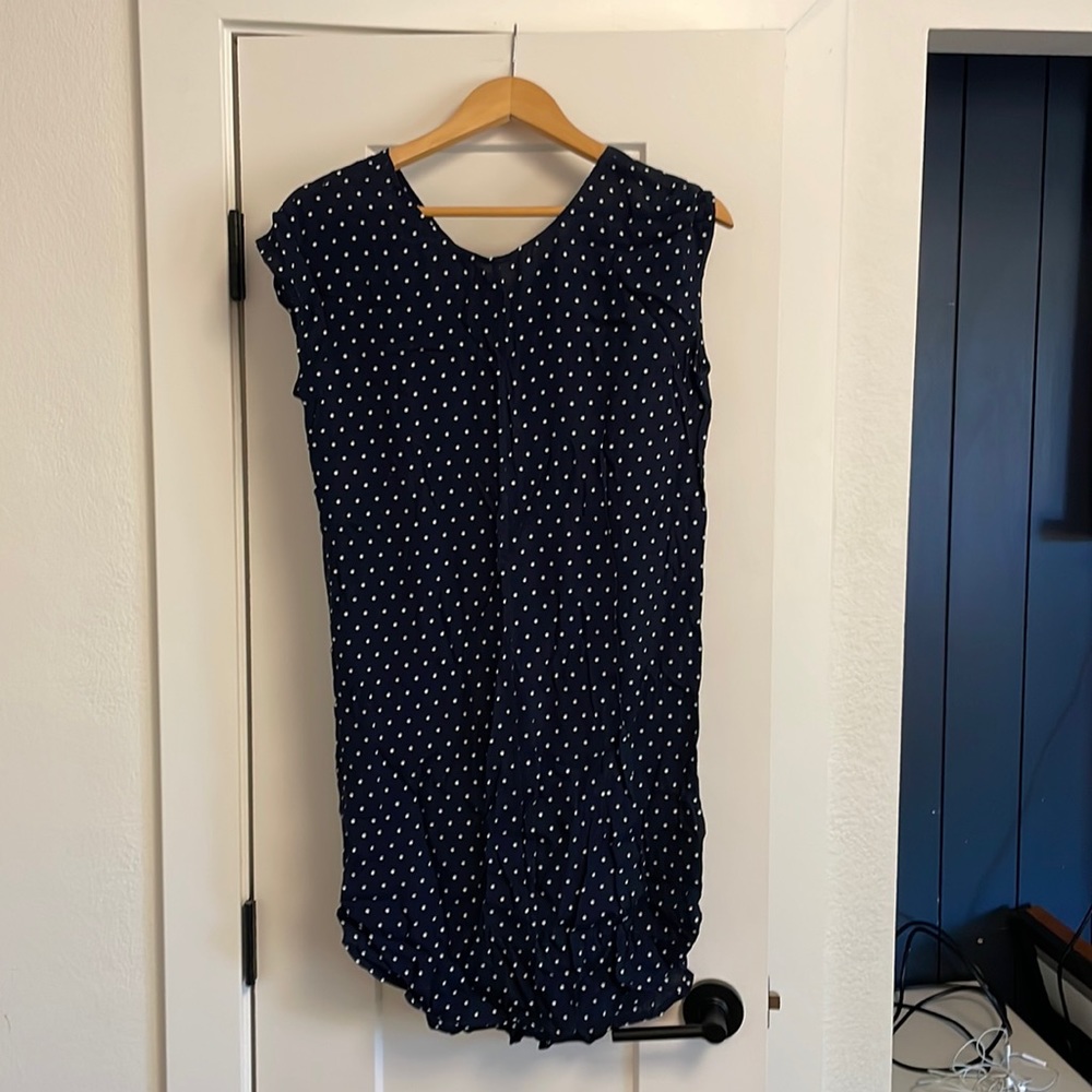 Madewell Navy polka dot blouse mini dress